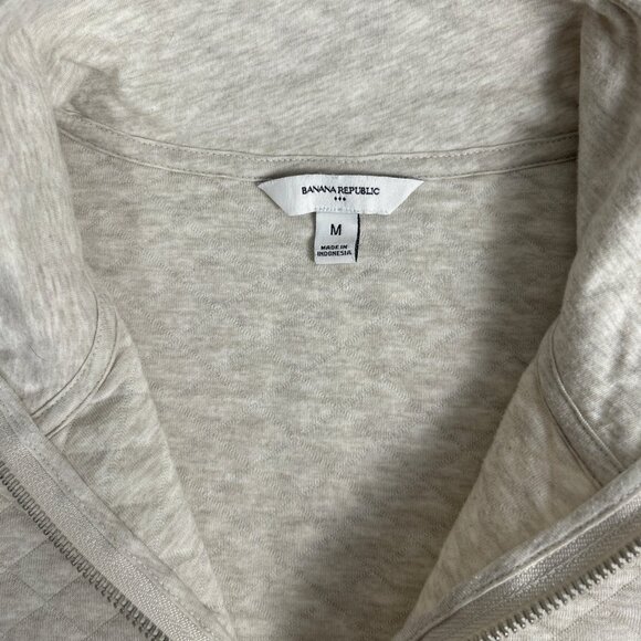 Quilted Quarter Zip Sweatshirt Banana Republic Factory Oatmeal Heather - Picture 11 of 14